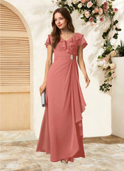Augday Snapdragon A-Line V-Neck Ruched Chiffon Dress