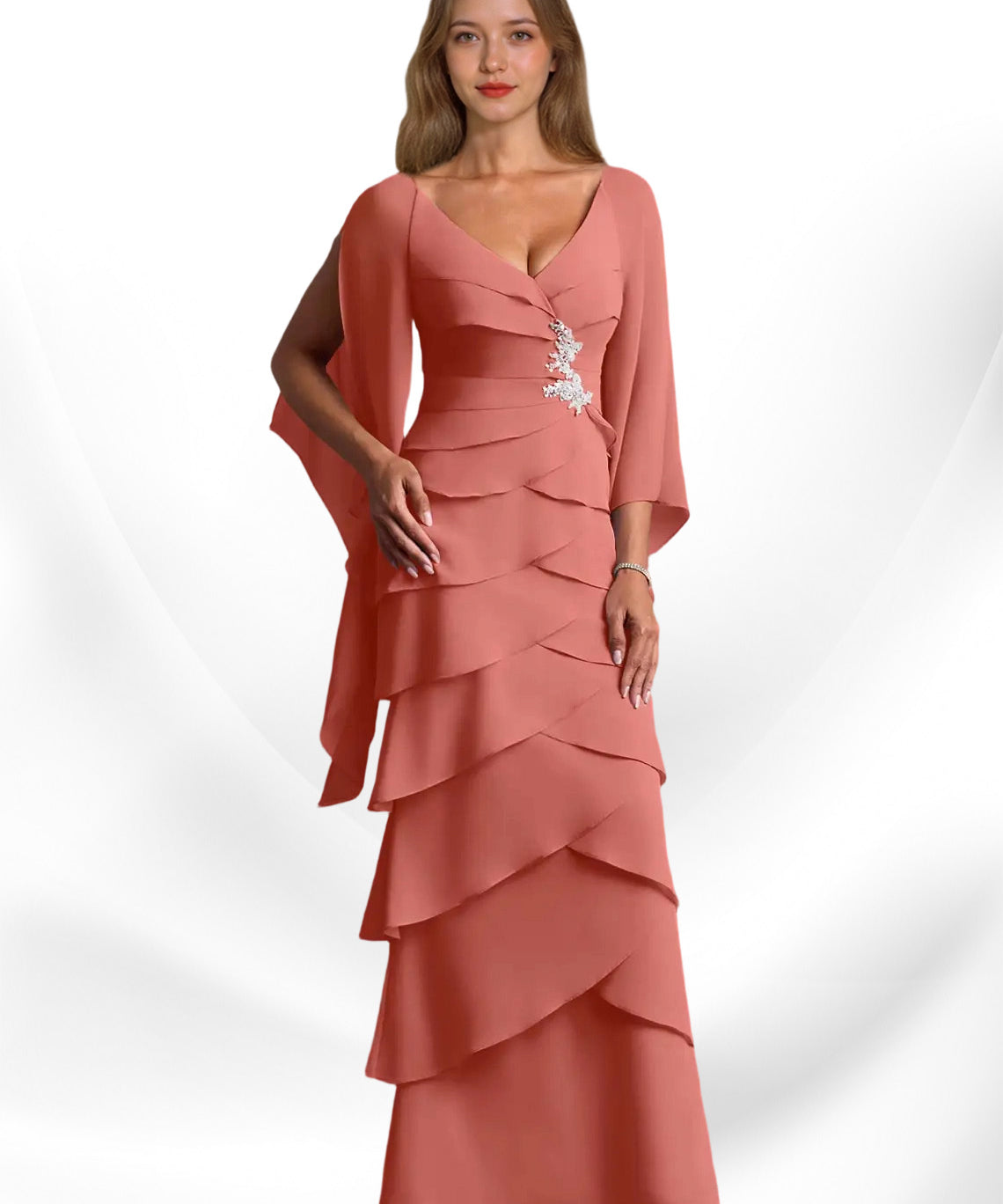 Augday Arabinda Sheath Ruched Chiffon Dress