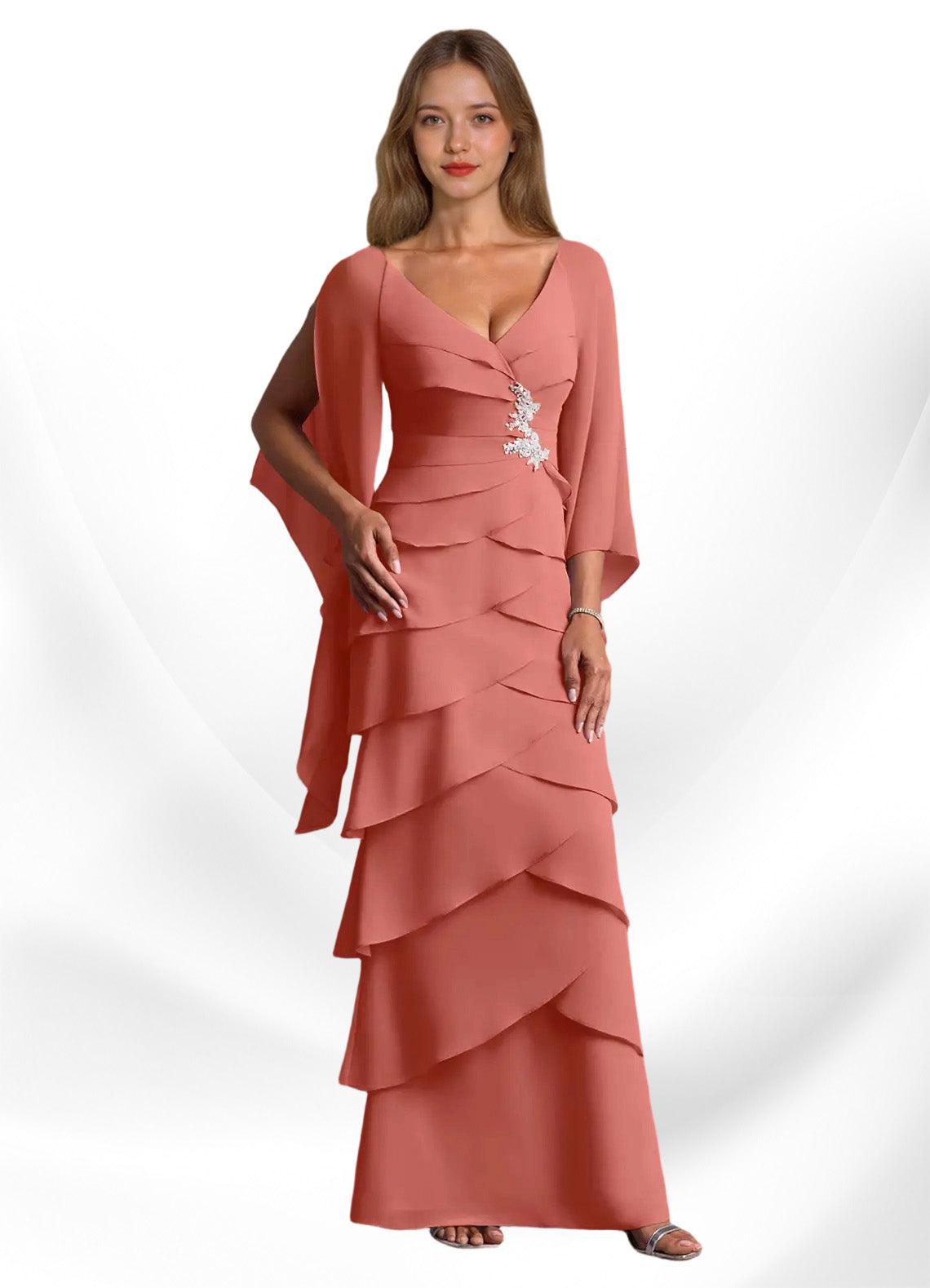Augday Arabinda Sheath Ruched Chiffon Dress