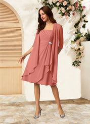 Augday Olivia A-Line Square Neckline Pleated Chiffon Dress