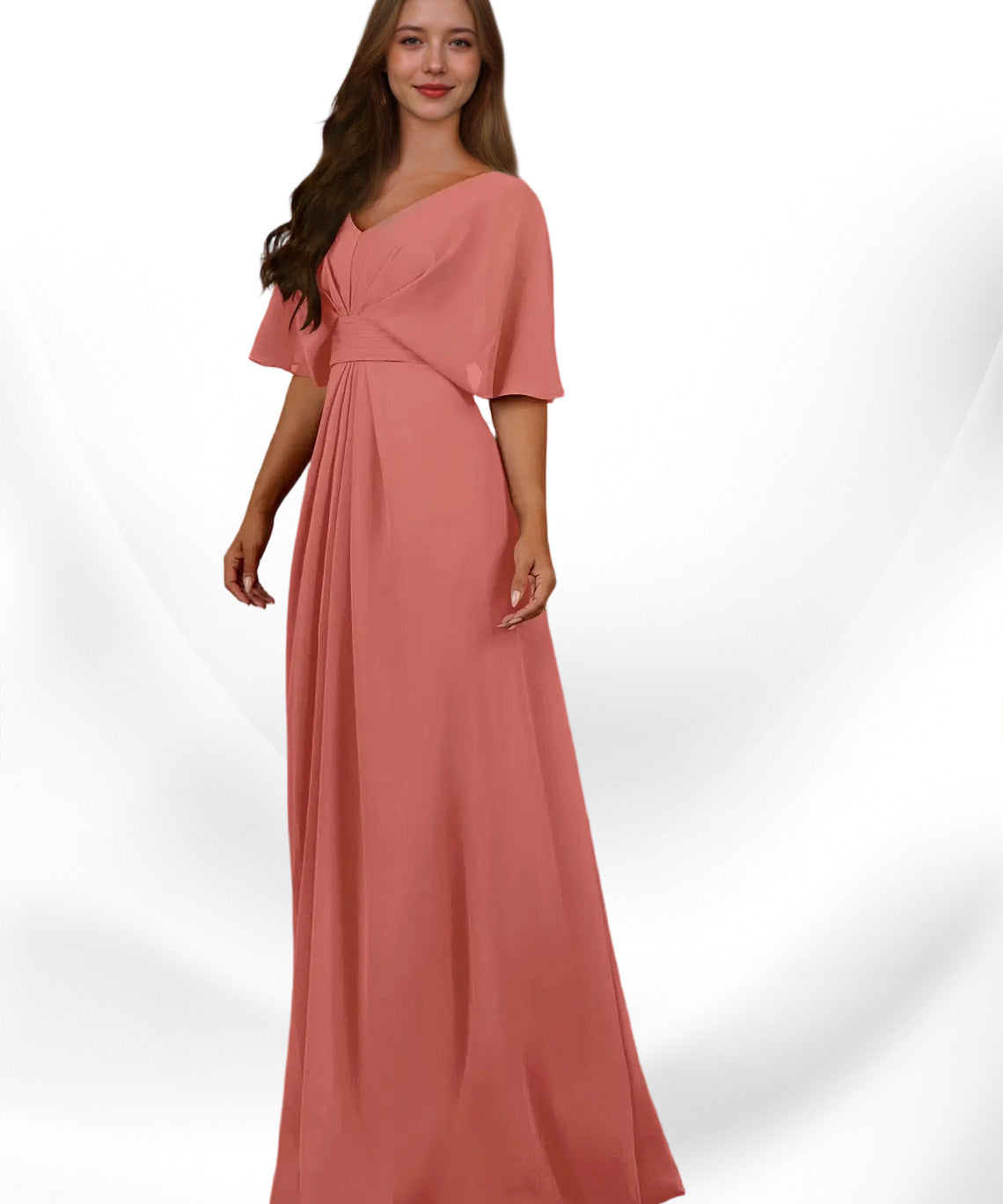 Augday Oksana A-Line V-Neck Pleated Chiffon Dress