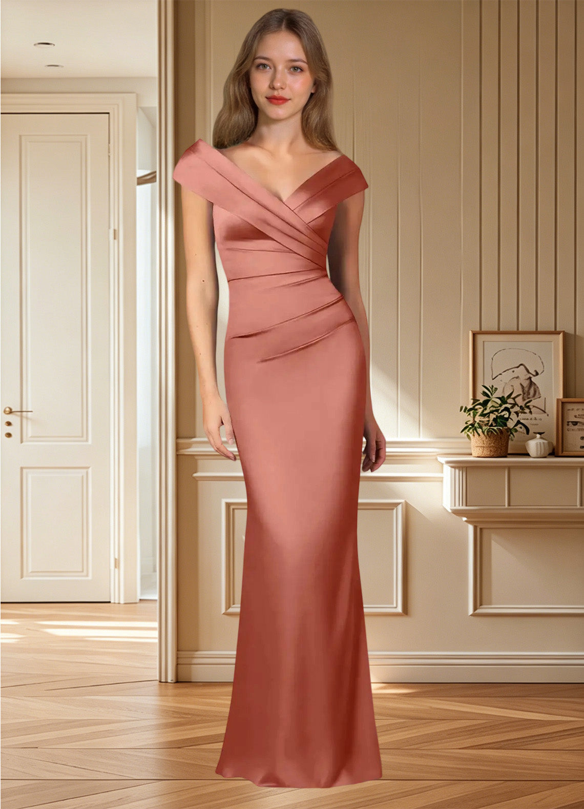 Augday Ludlow Mermaid Pleated Stretch Satin Dress