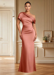 Augday Rutha Sheath One Shoulder Stretch Satin Dress