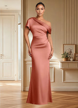 Augday Rutha Sheath One Shoulder Stretch Satin Dress