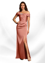Augday Mermaid Off the Shoulder Stretch Satin Dress