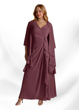 Augday Manuella A-Line V-Neck Pleated Chiffon Dress