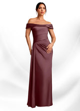 Augday Beah Sheath Off the Shoulder Stretch Satin Dress