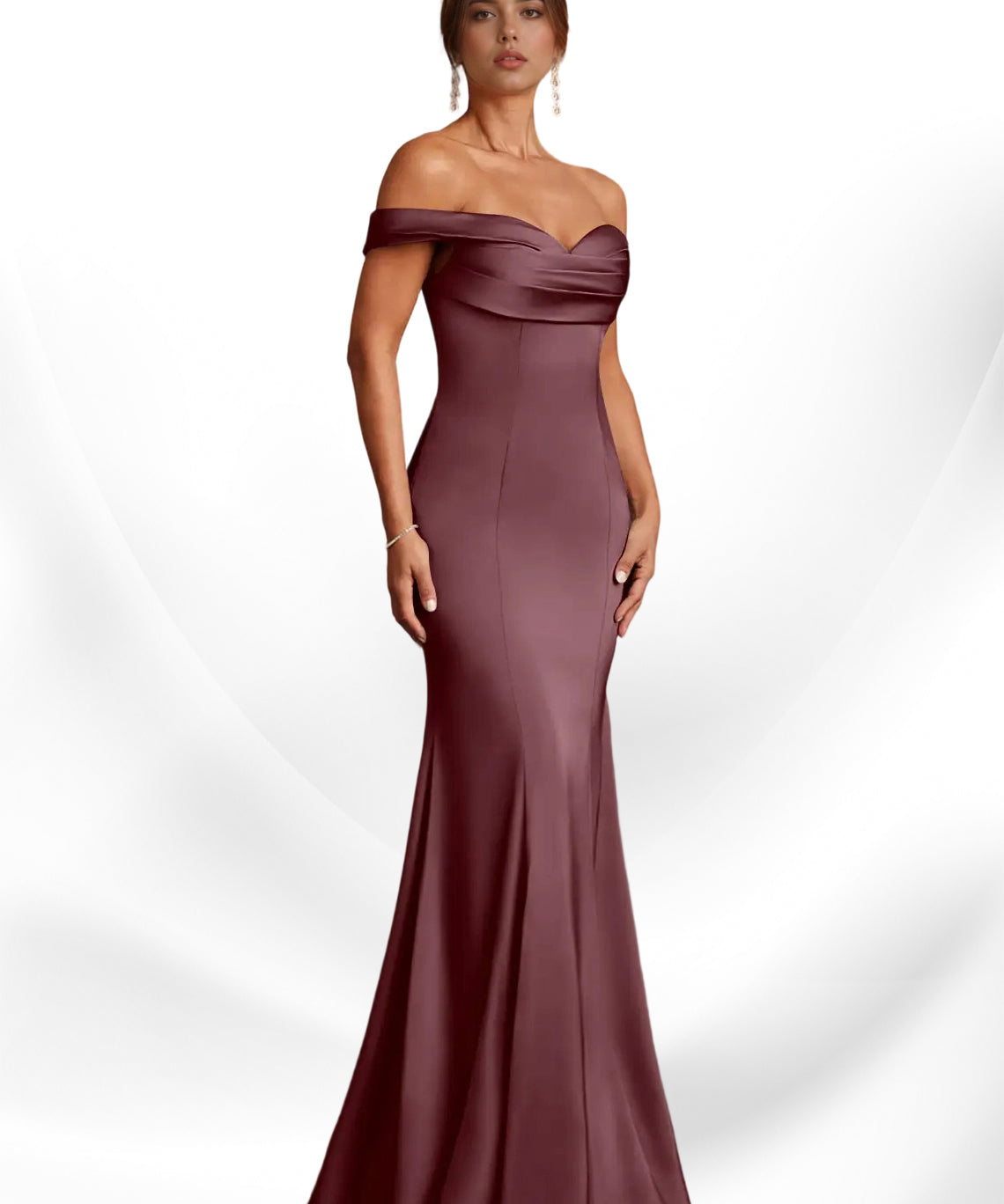 Augday  Mermaid Off the Shoulder Stretch Satin Dress