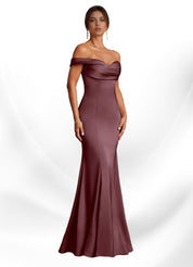 Augday  Mermaid Off the Shoulder Stretch Satin Dress