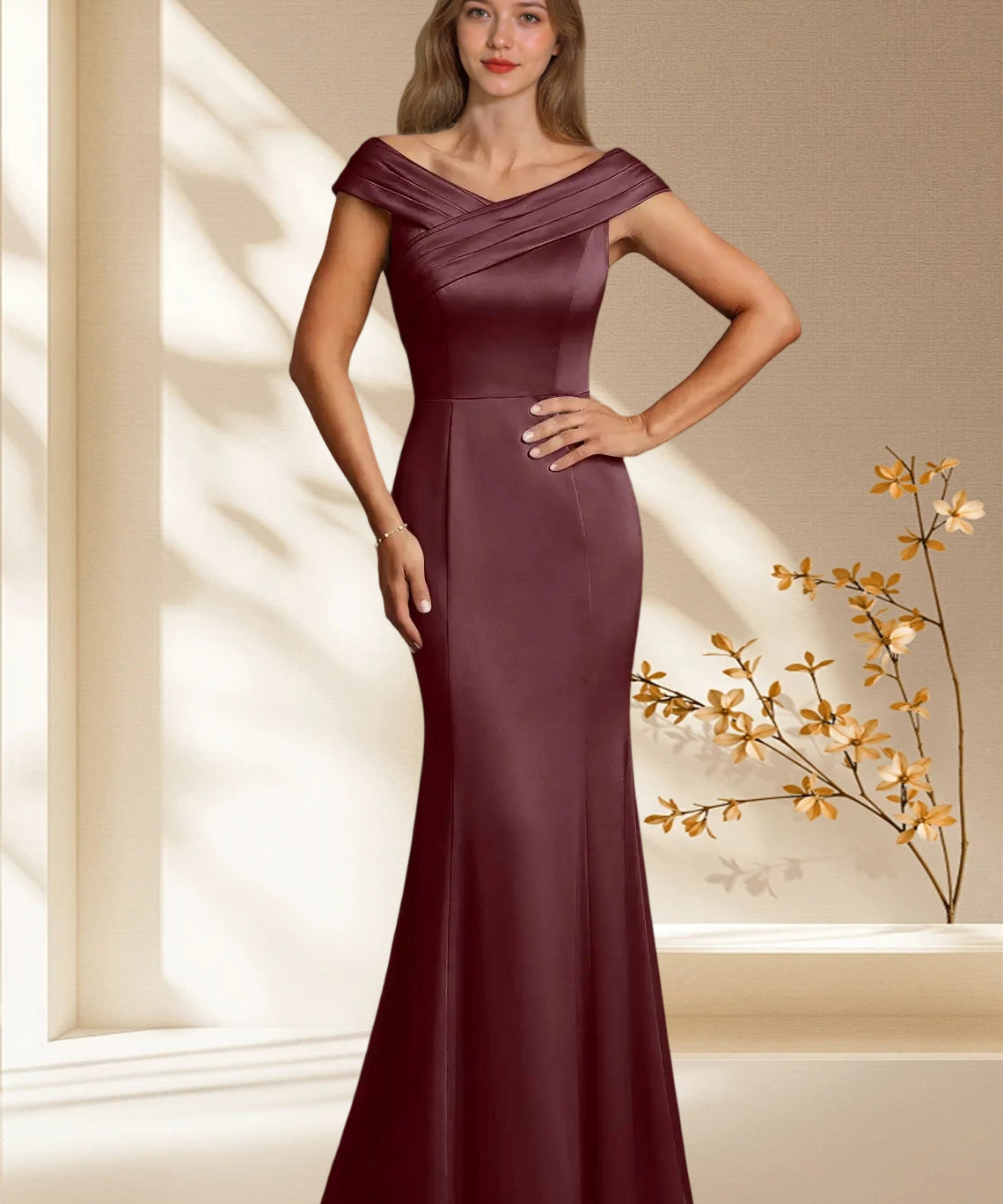 Augday Aberdeen Sheath Pleated Stretch Satin Dress