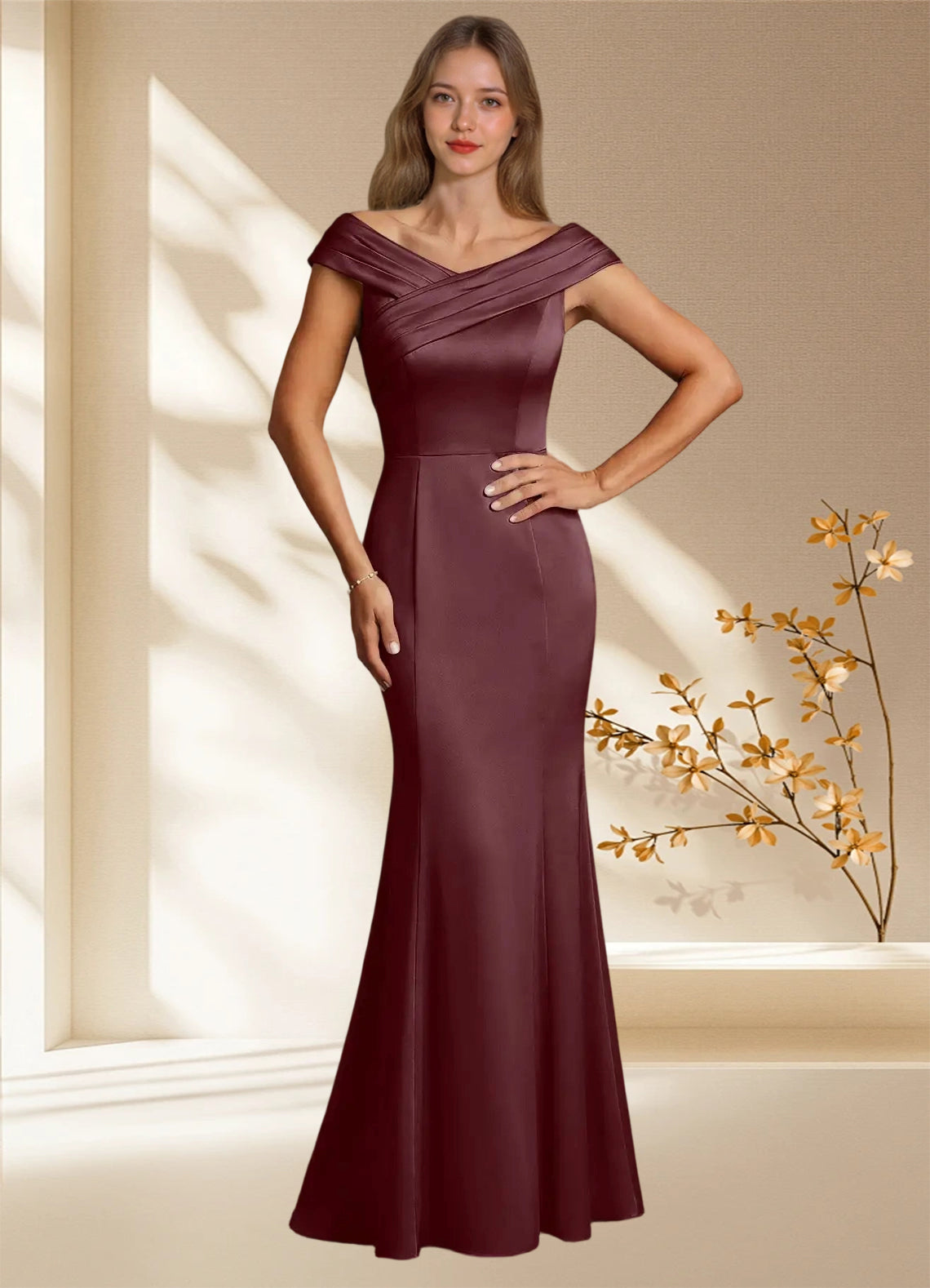 Augday Aberdeen Sheath Pleated Stretch Satin Dress