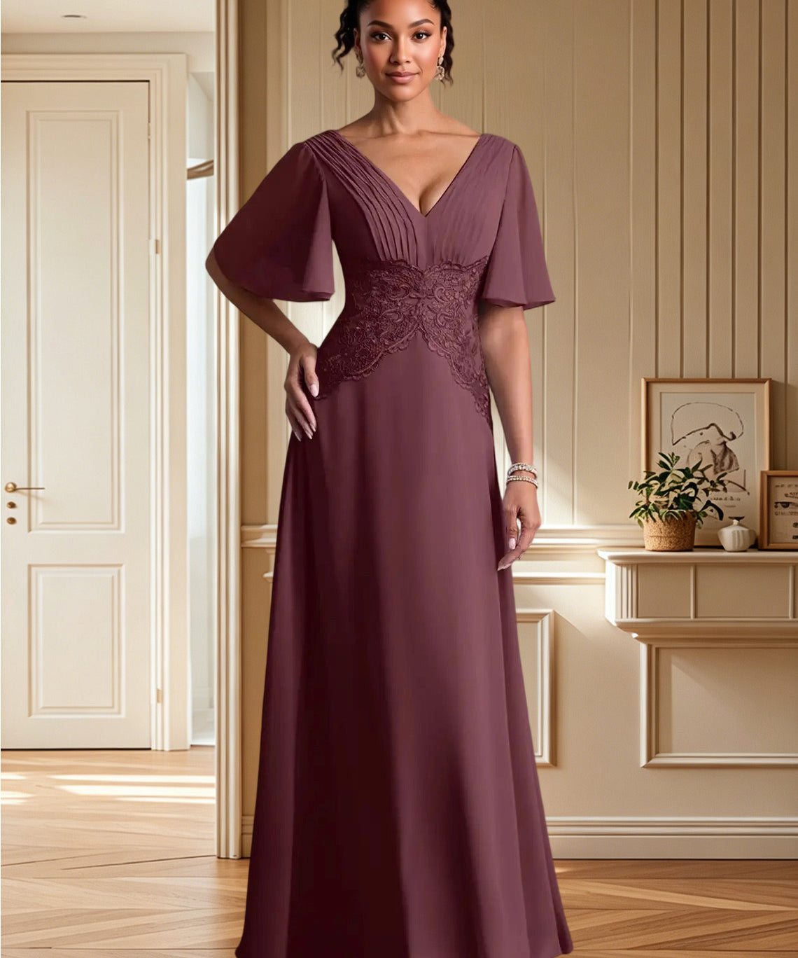 Augday Milliat A-Line Lace Chiffon Dress
