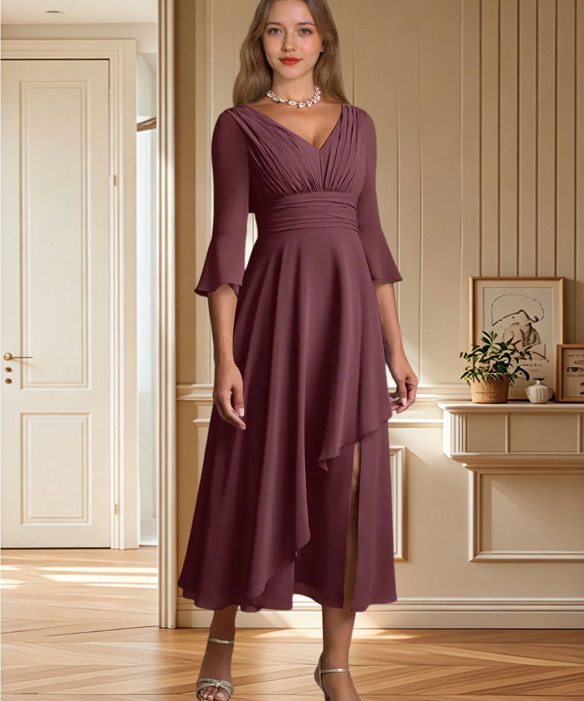 Augday Aerynne A-Line Pleated Chiffon Dress