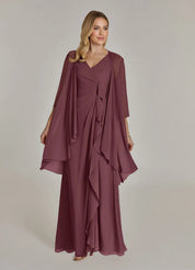 Augday Manuella A-Line V-Neck Pleated Chiffon Dress