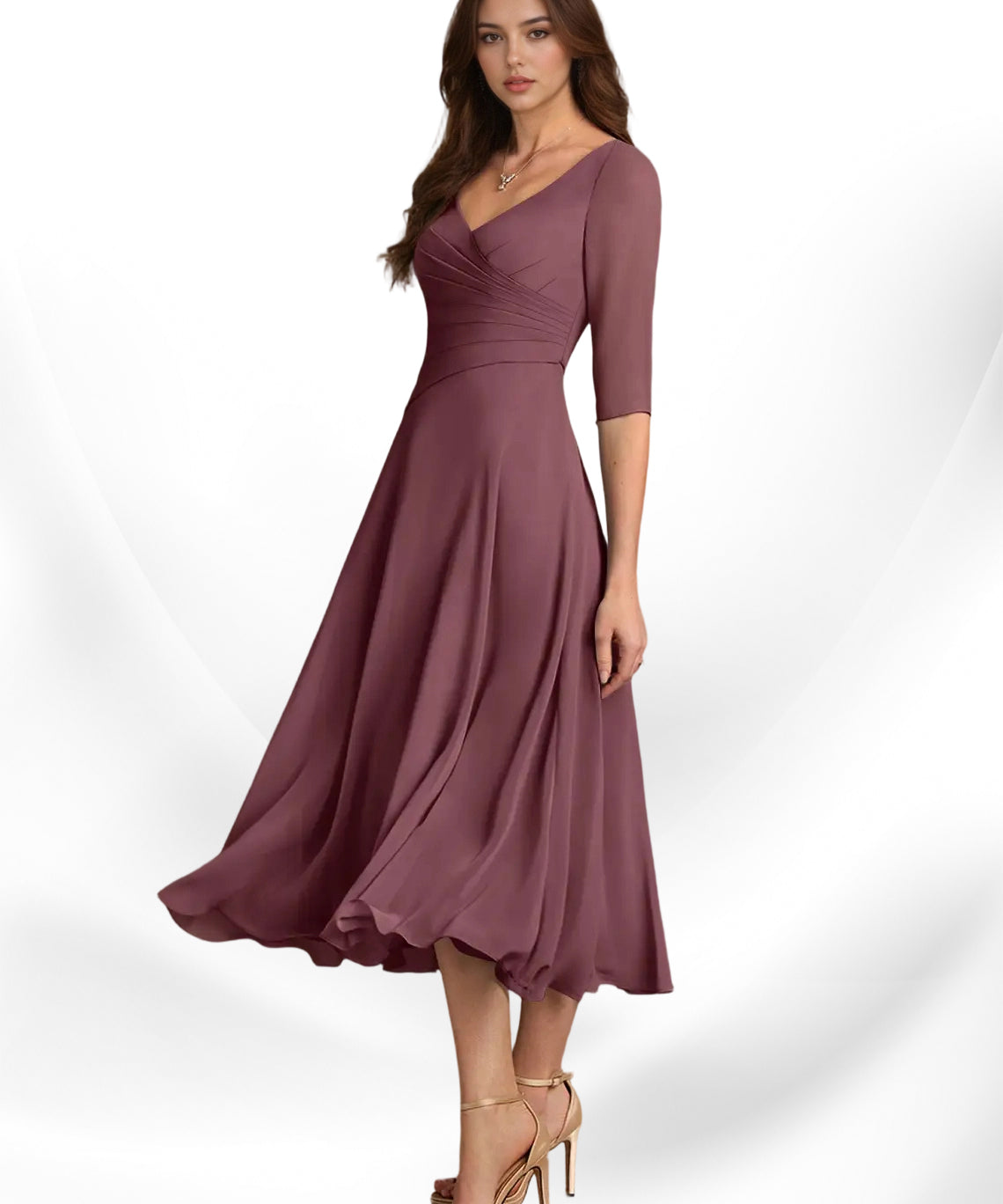 Augay Durant A-Line Pleated Chiffon Dress