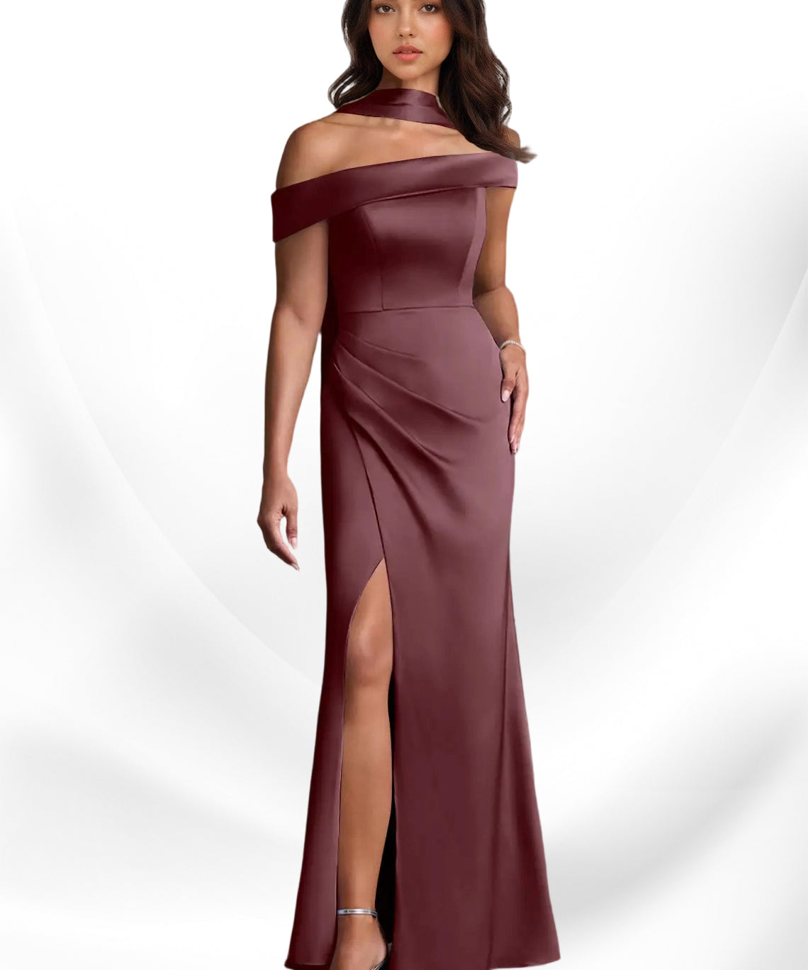 Augday Kamala Sheath One Shoulder Stretch Satin Dress