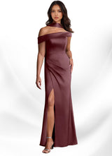 Augday Kamala Sheath One Shoulder Stretch Satin Dress