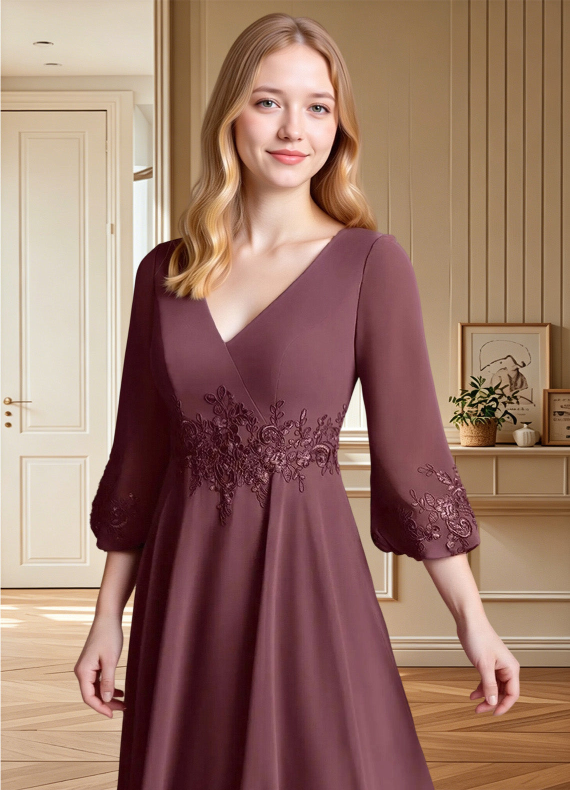 Augday Ana A-Line Lace Chiffon Dress
