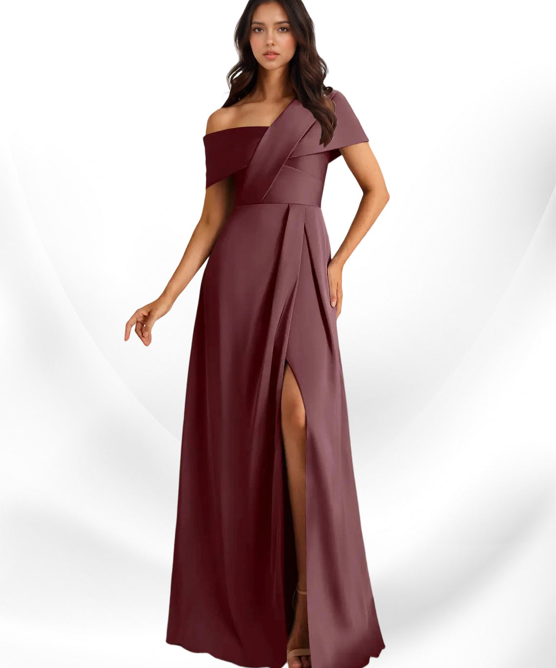 Augday Milton A-Line Pleated Stretch Satin Dress