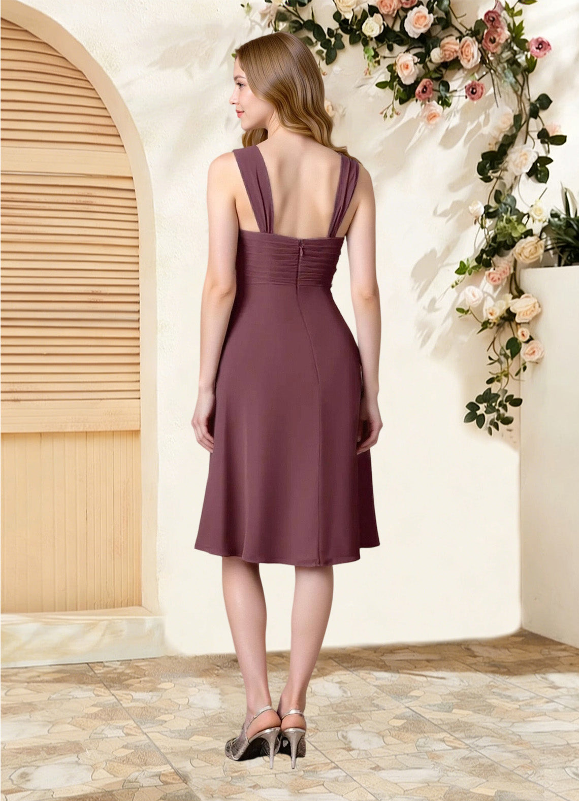 Augday Olivia A-Line Square Neckline Pleated Chiffon Dress