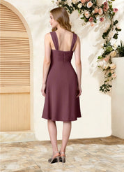 Augday Olivia A-Line Square Neckline Pleated Chiffon Dress