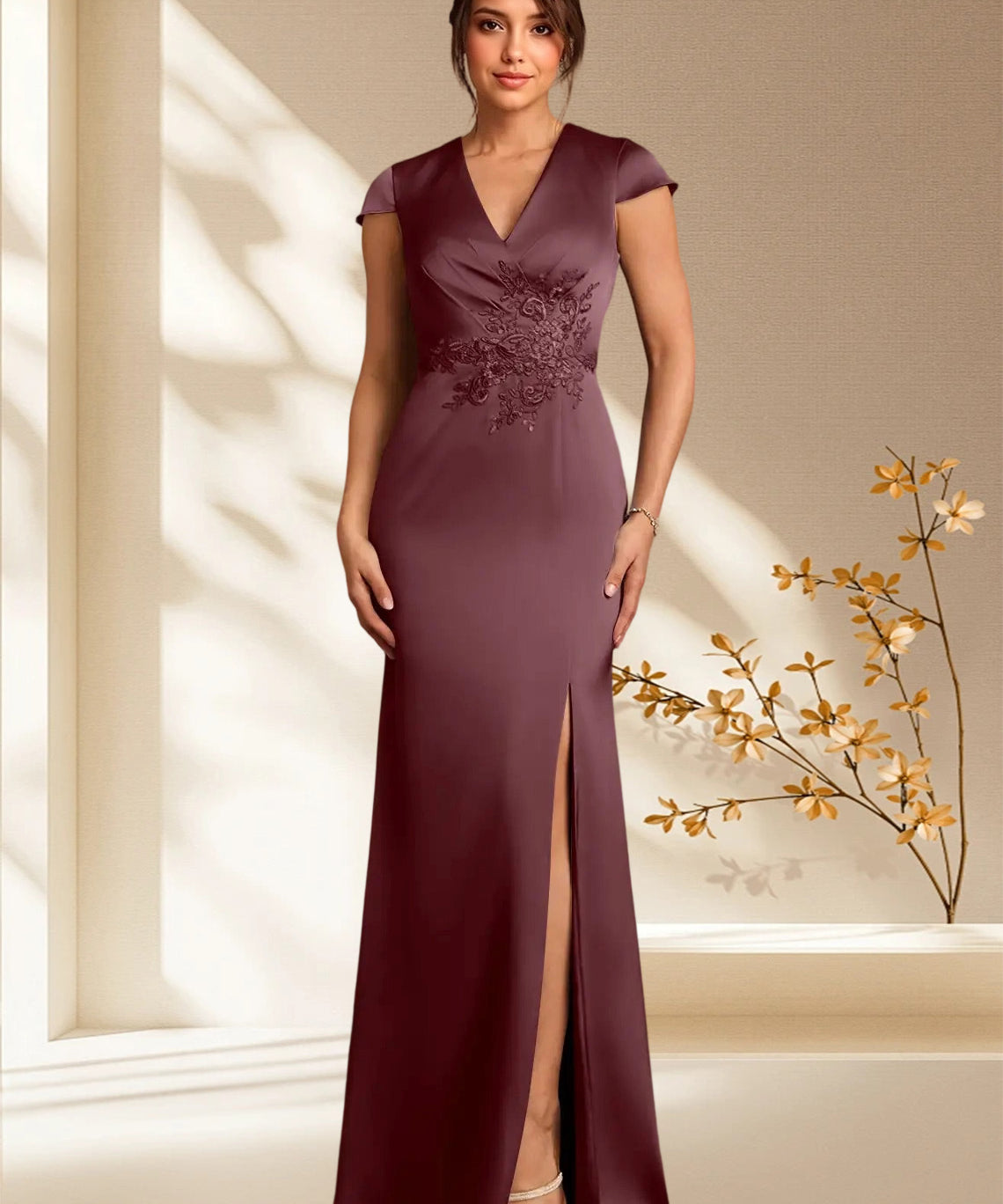 Augday Rilda Sheath Lace Stretch Satin Dress