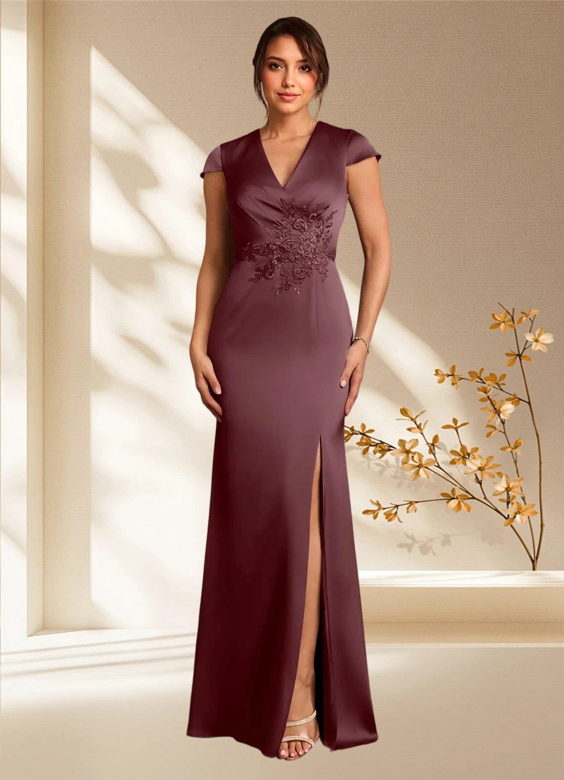 Augday Rilda Sheath Lace Stretch Satin Dress