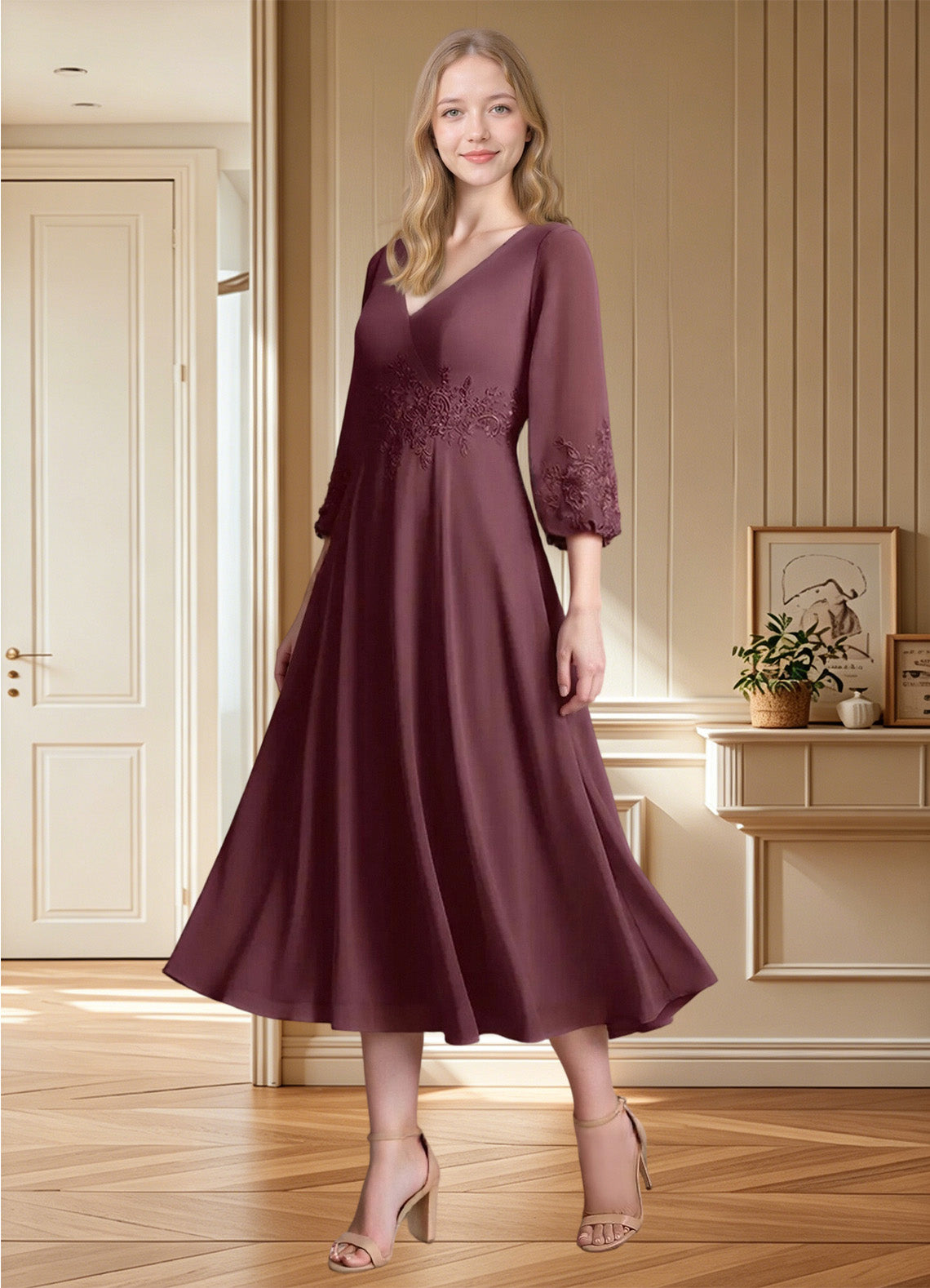 Augday Ana A-Line Lace Chiffon Dress