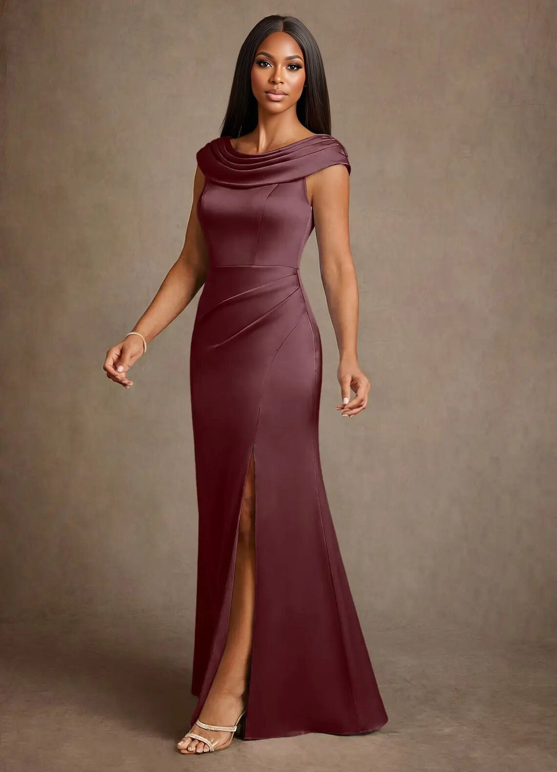 Augday Irvine A-Line Pleated Stretch Satin Dress