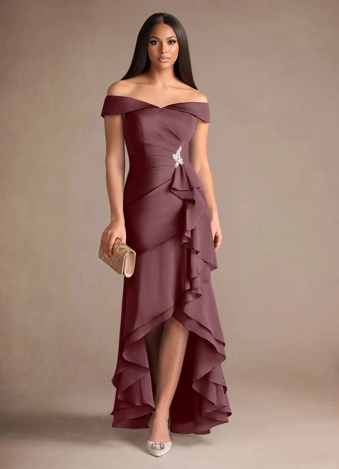 Augday Billings Mermaid Off the Shoulder Stretch Satin Dress