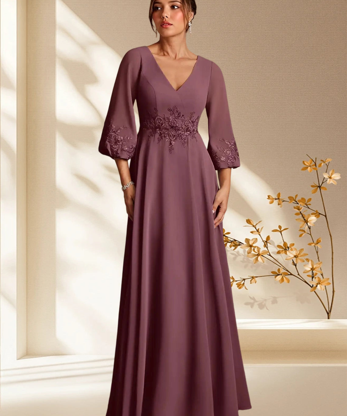 Augday Yorba A-Line Lace Chiffon Dress
