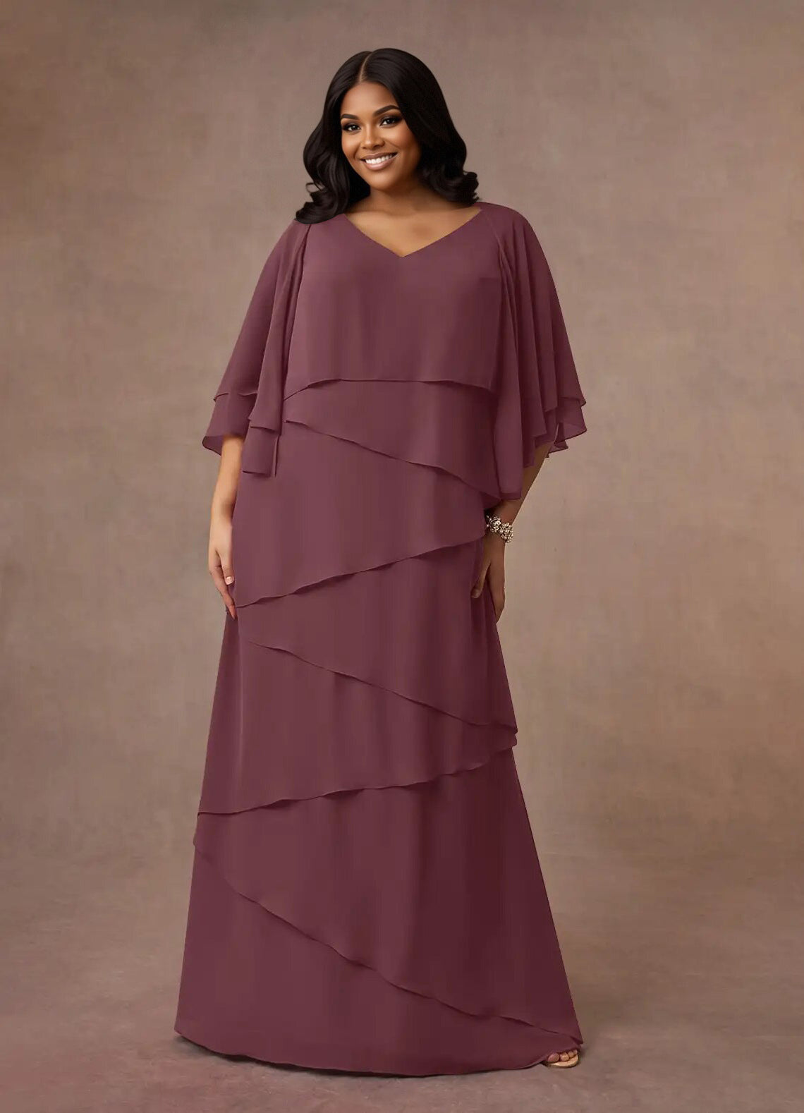 Augday OHara A-Line V-Neck Chiffon Dress Plus Size