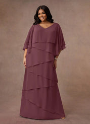 Augday OHara A-Line V-Neck Chiffon Dress Plus Size
