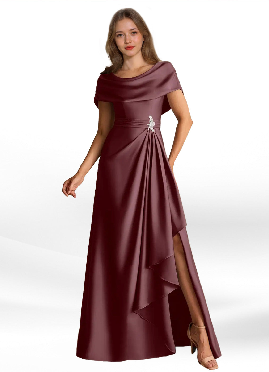 Augday Branford A-Line Pleated Stretch Satin Dress
