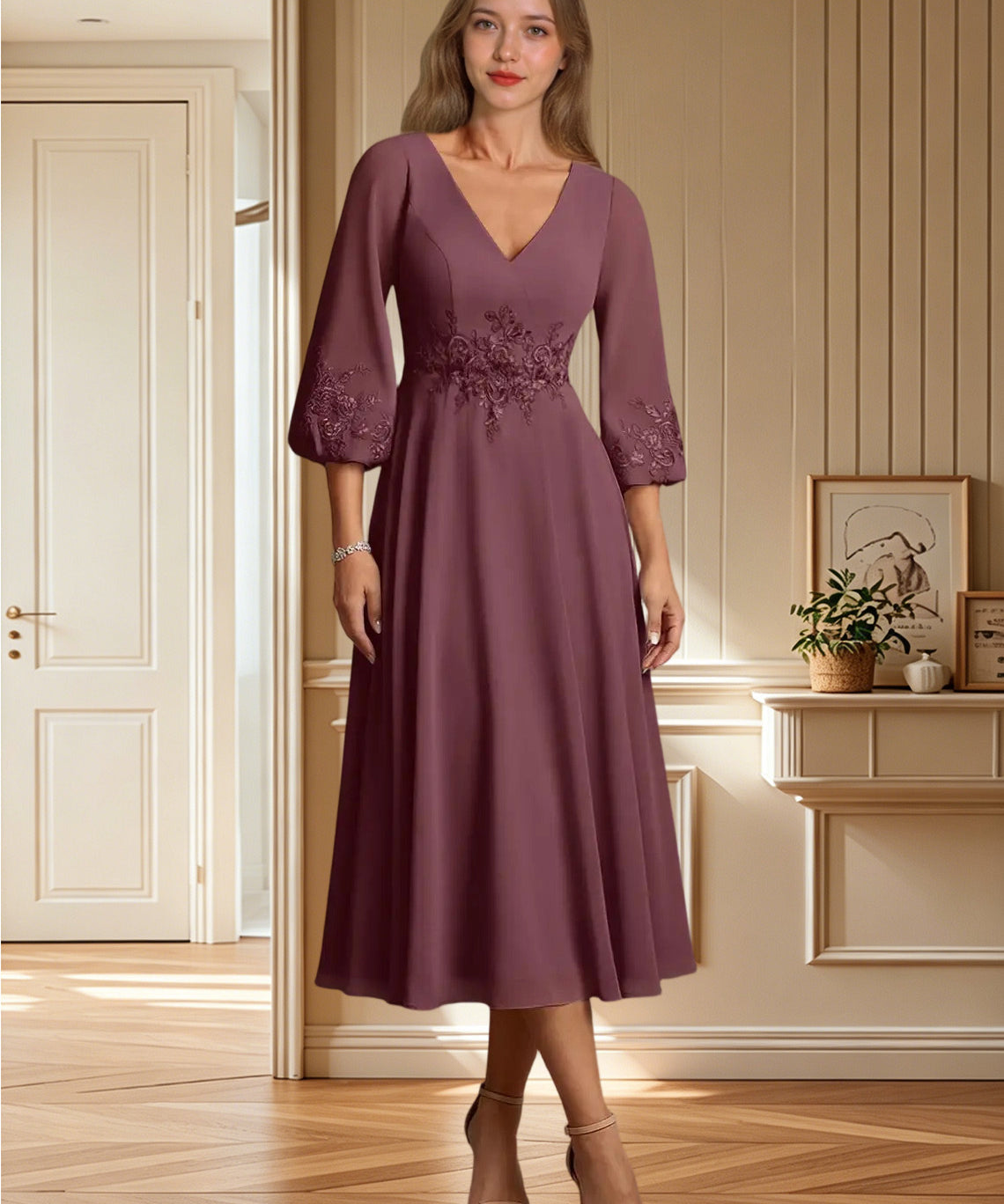 Augday Ana A-Line Lace Chiffon Dress