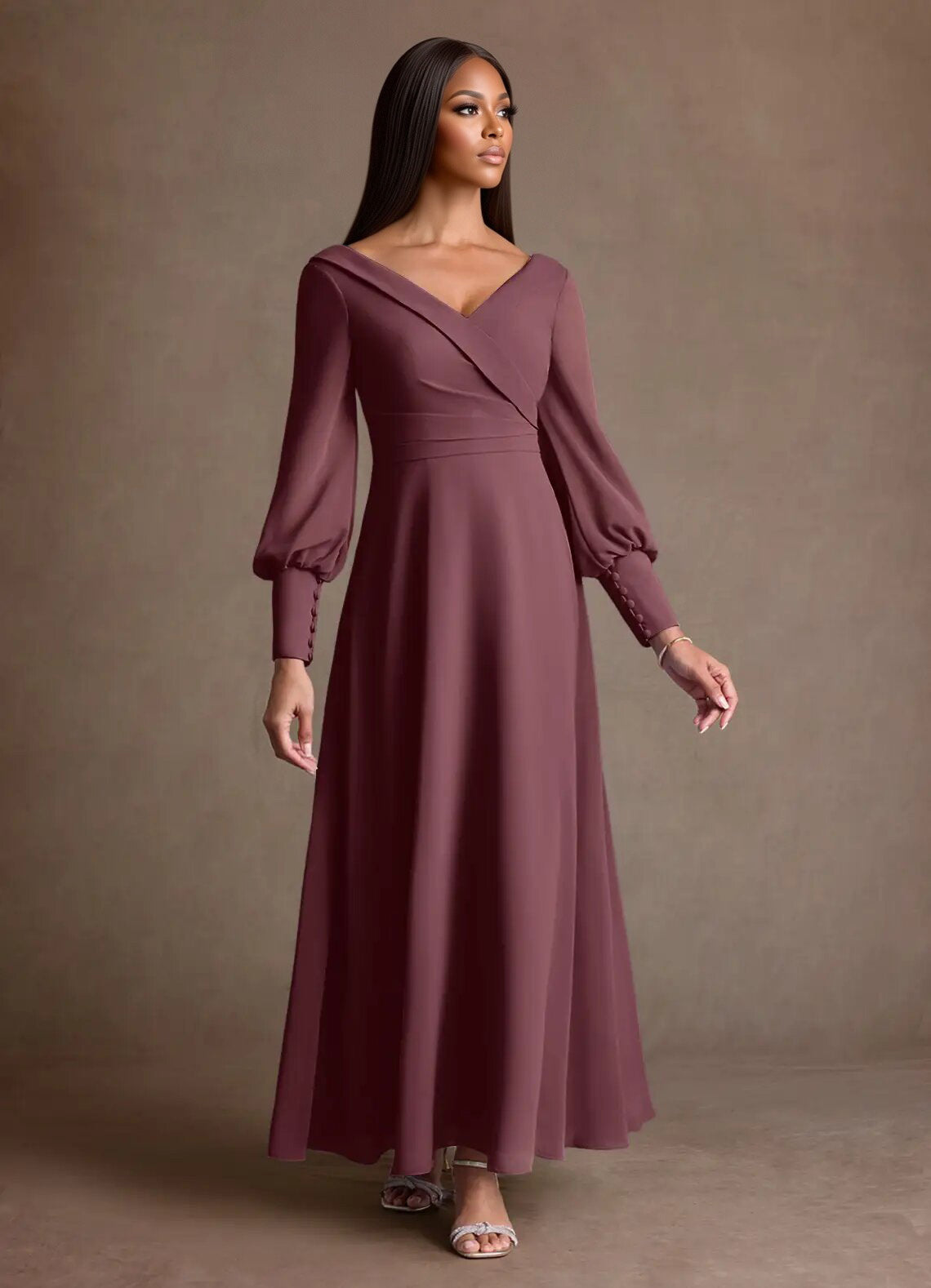 Augday Paterson A-Line Pleated Chiffon Dress