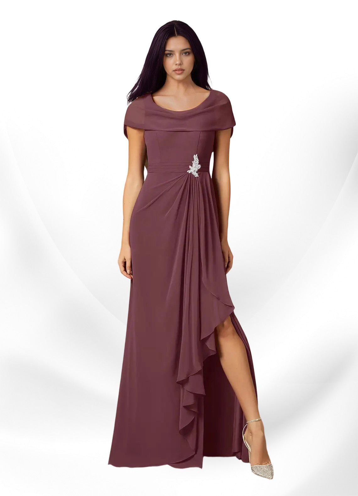 Augday Mary A-Line Side Slit Chiffon Dress