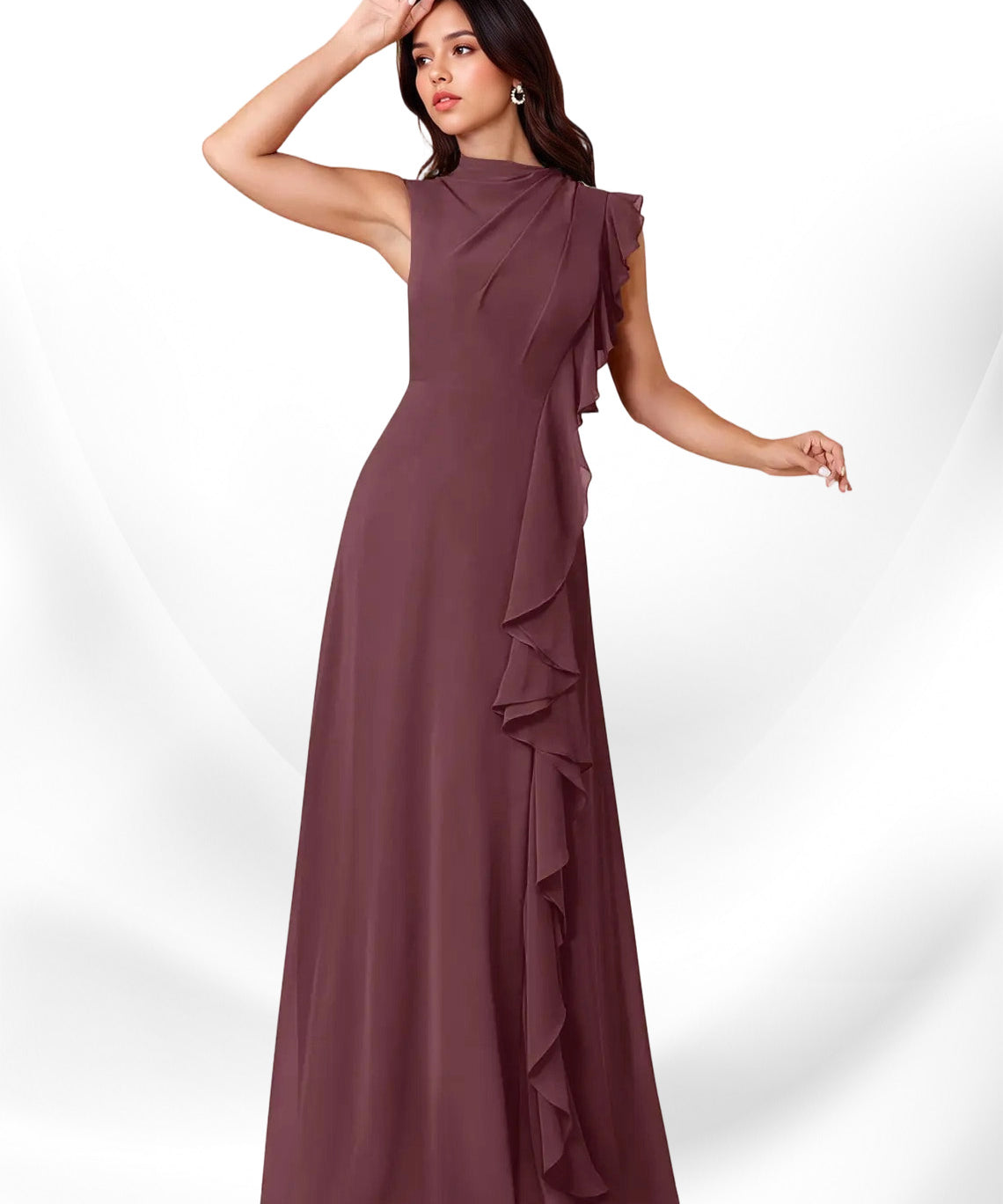 Augday Narine A-Line High Neckline Pleated Chiffon Dress