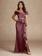 Augday Mermaid Off the Shoulder Stretch Satin Dress