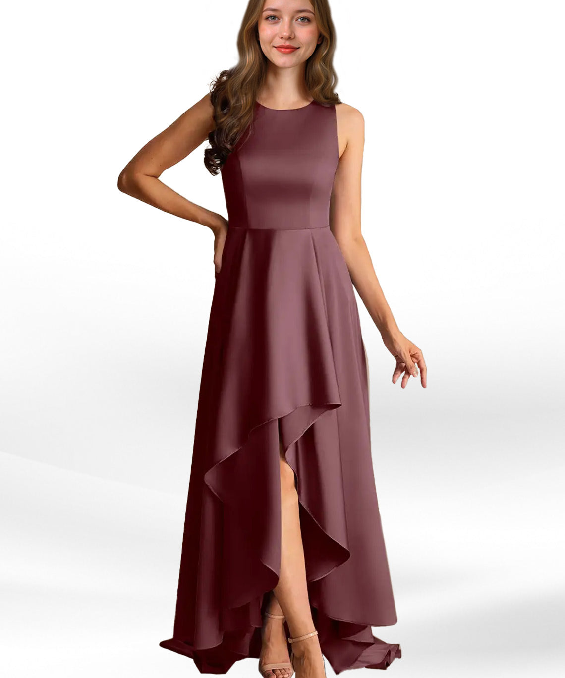 Augday Niles A-Line Trains Stretch Satin Dress