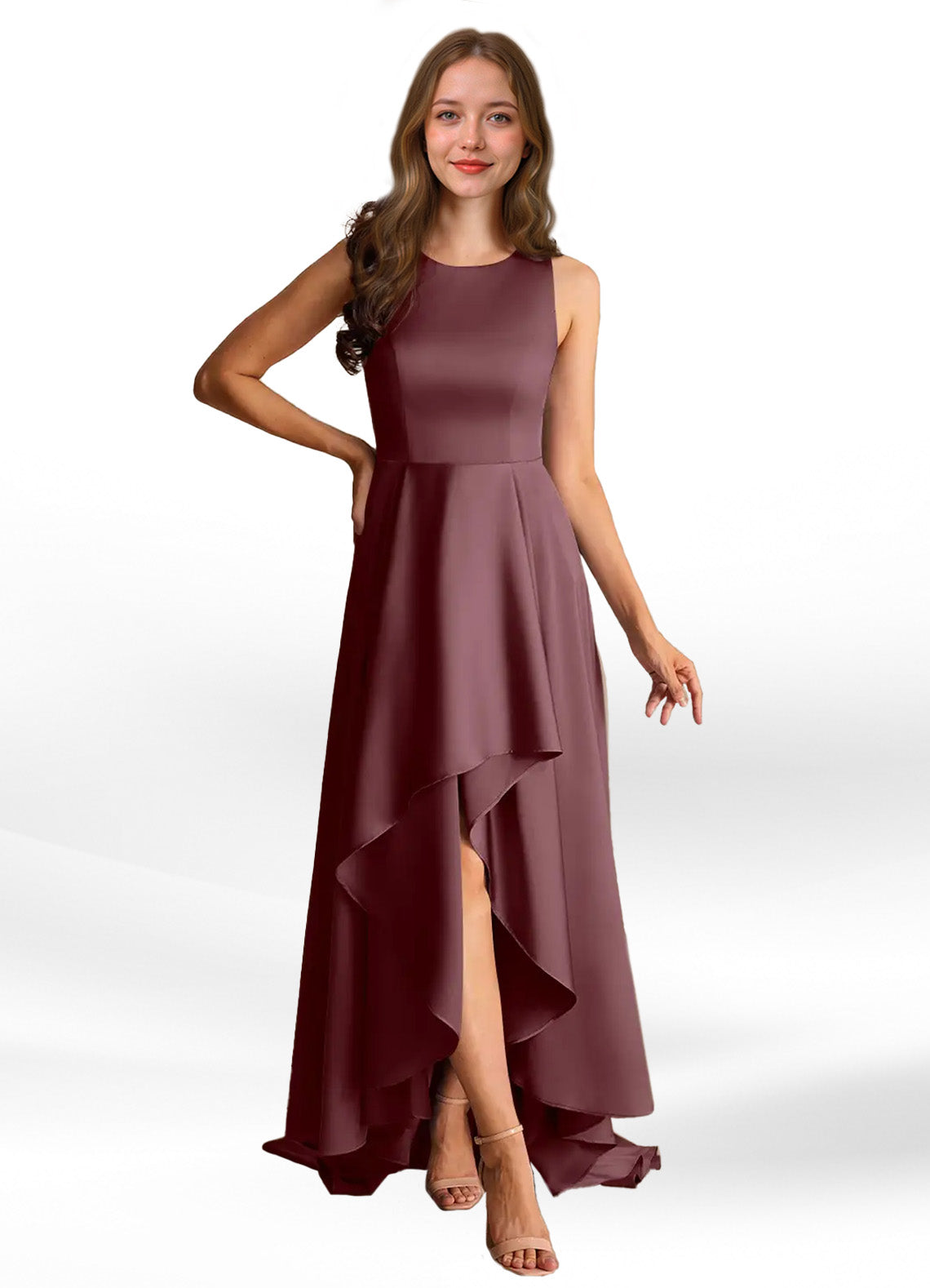 Augday Niles A-Line Trains Stretch Satin Dress