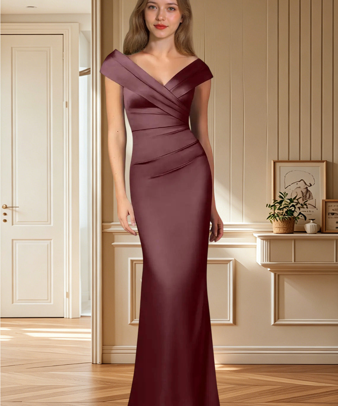 Augday Ludlow Mermaid Pleated Stretch Satin Dress