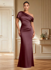 Augday Rutha Sheath One Shoulder Stretch Satin Dress