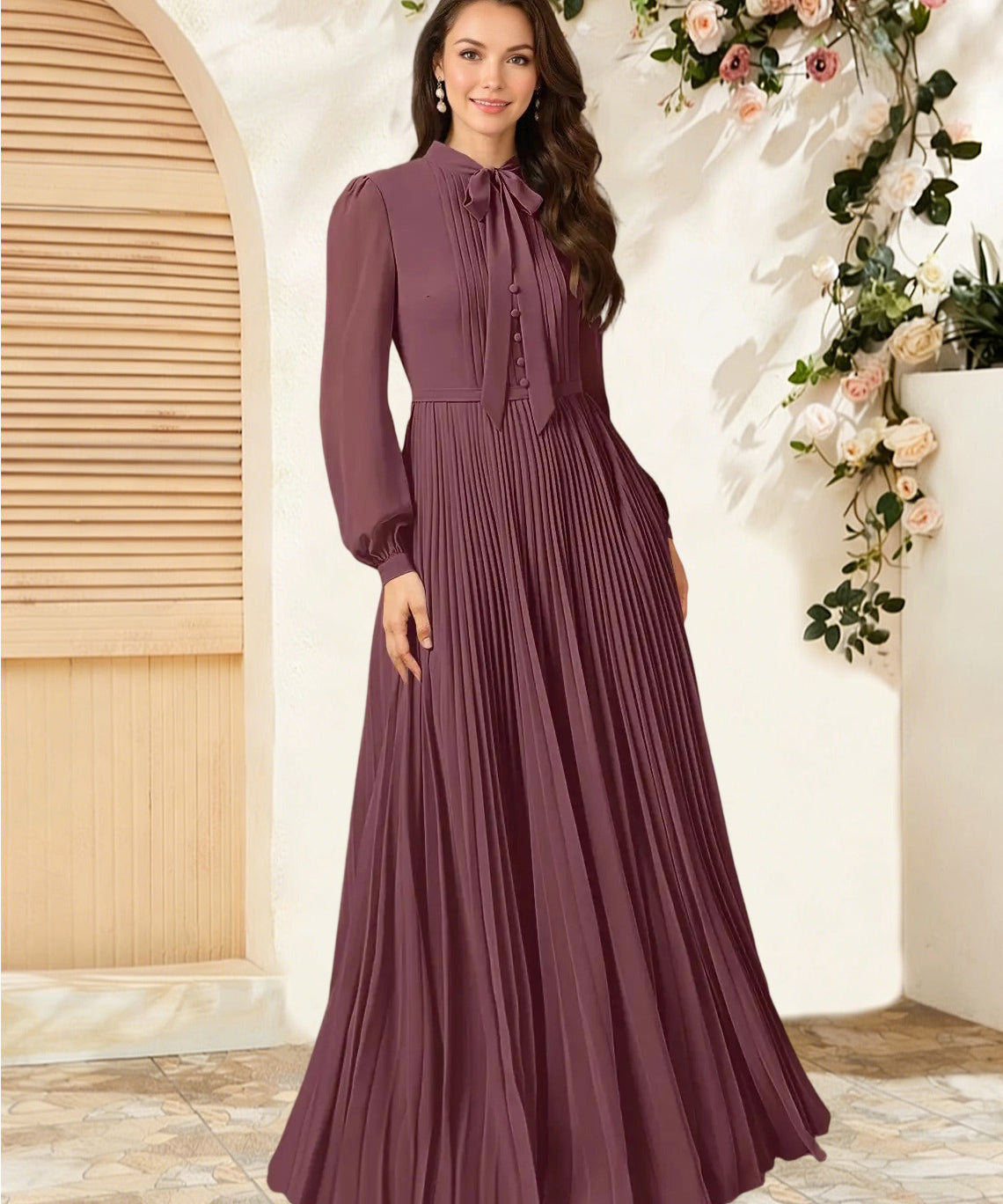 Augday Adellah A-Line Pleated Chiffon Dress