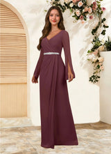 Augday Belinda A-Line V-Neck Pleated Chiffon Dress