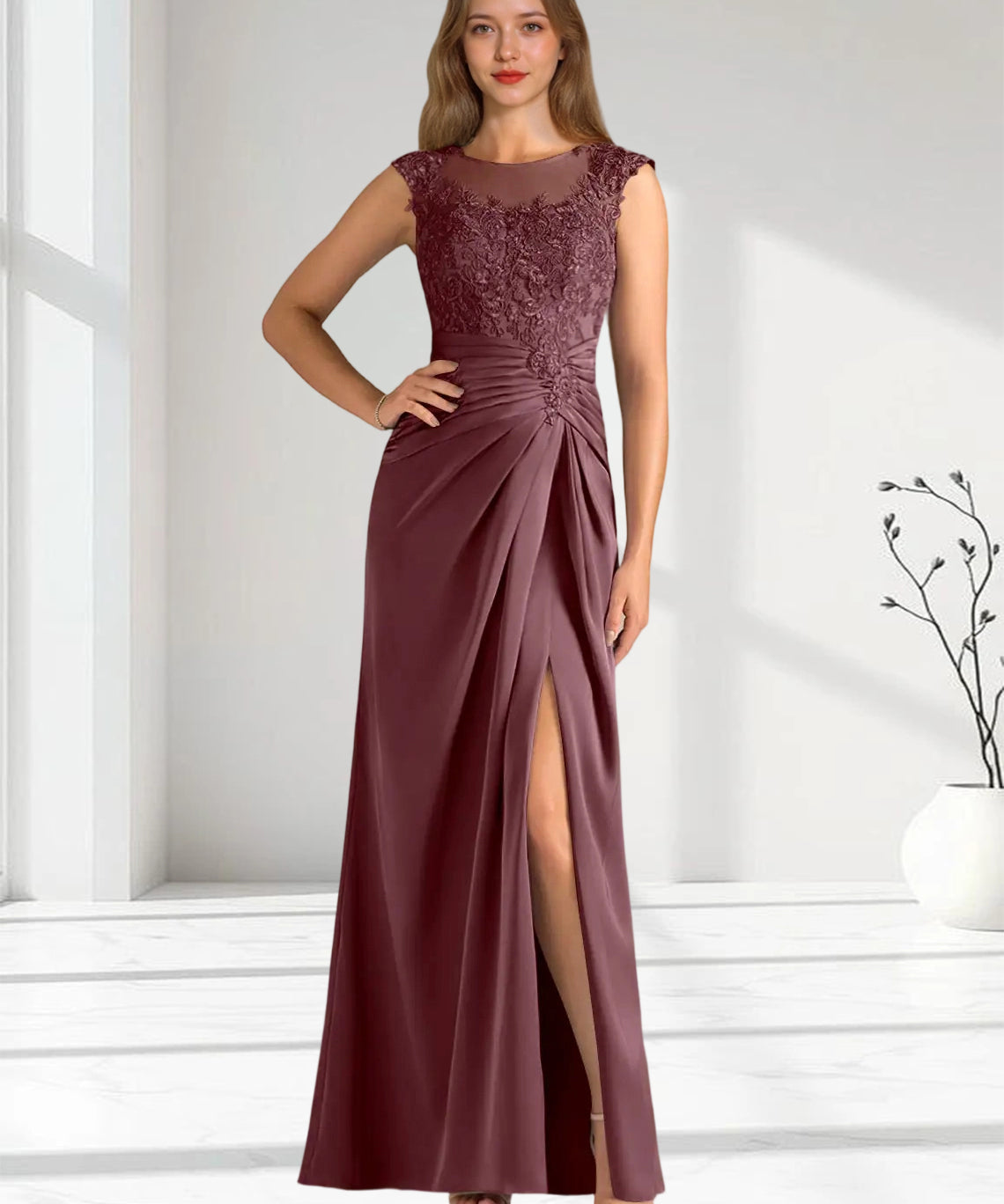 Augday Santa Barbara Sheath Pleated Stretch Satin Dress