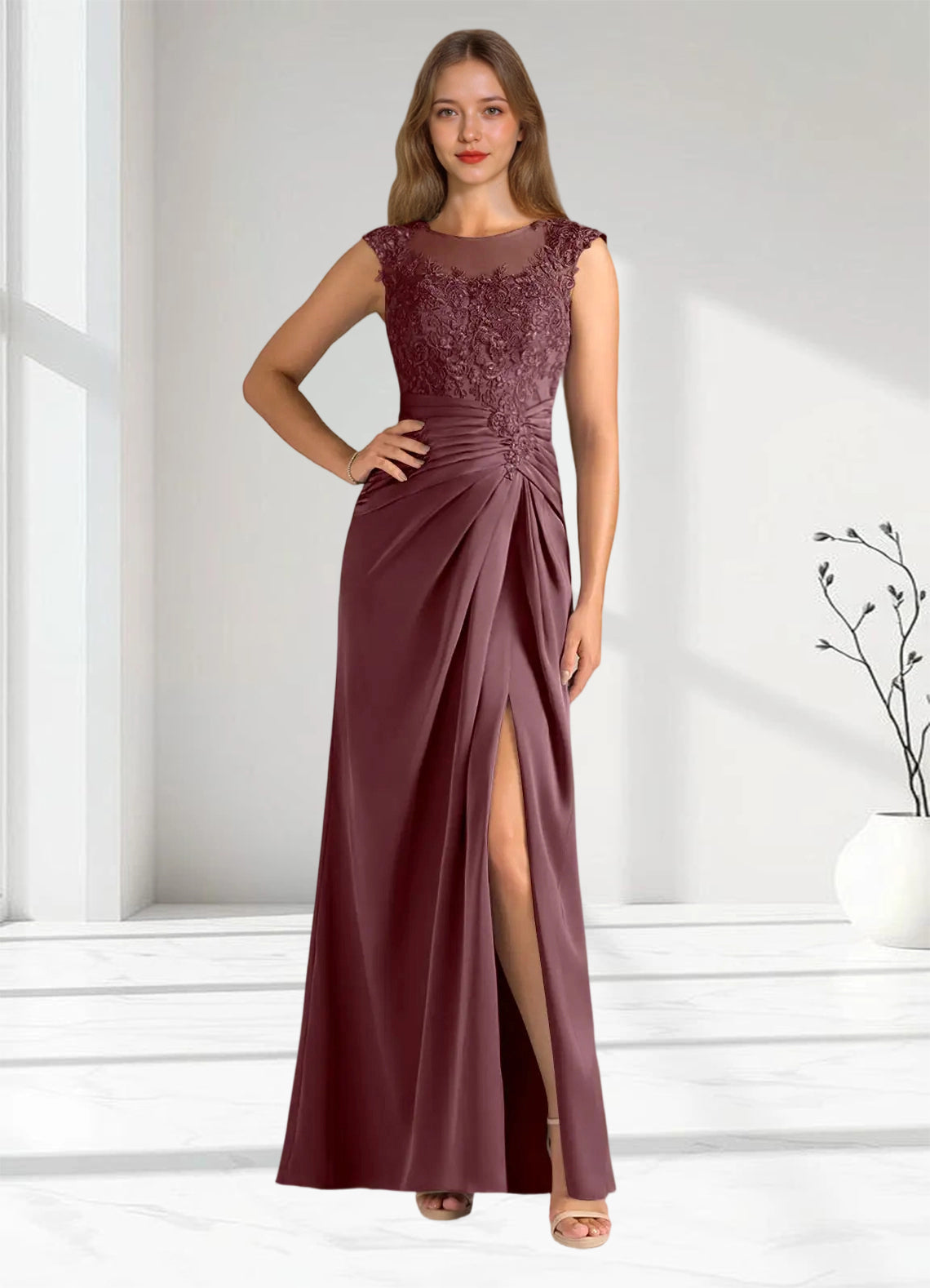 Augday Santa Barbara Sheath Pleated Stretch Satin Dress
