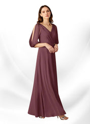 Augday Bronwyn A-Line V-Neck Ruched Chiffon Dress