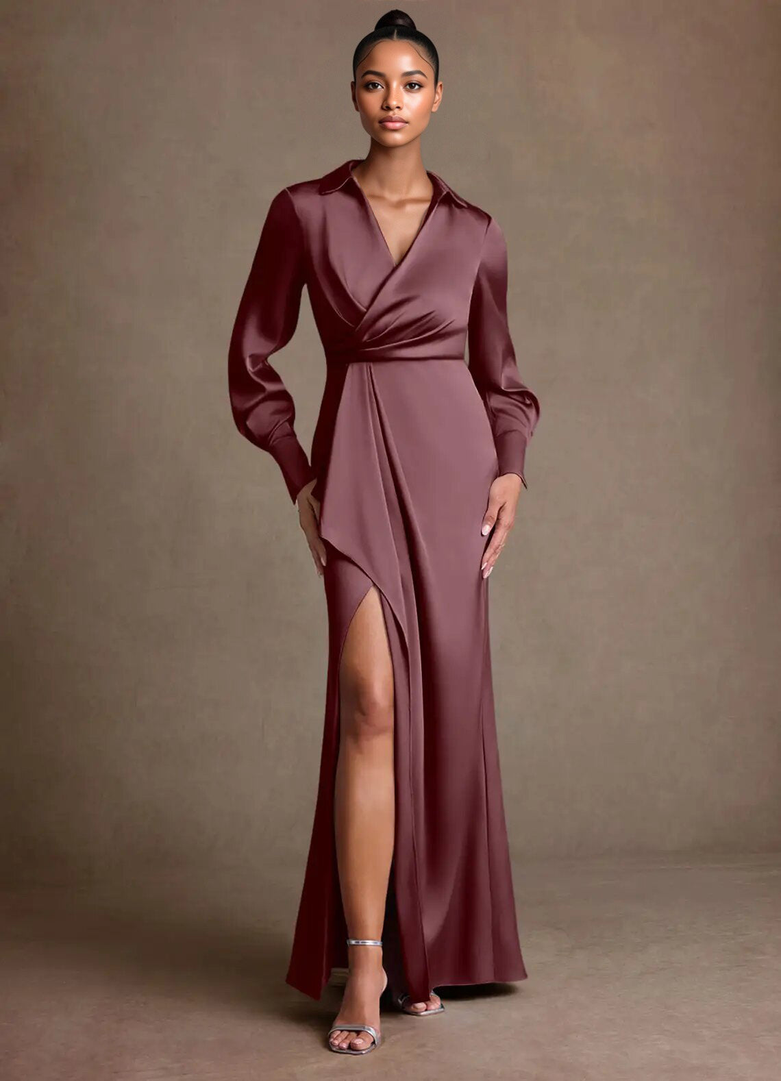 Augday Jacinta Sheath Pleated Stretch Satin Dress