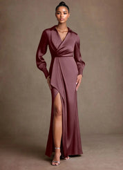 Augday Jacinta Sheath Pleated Stretch Satin Dress